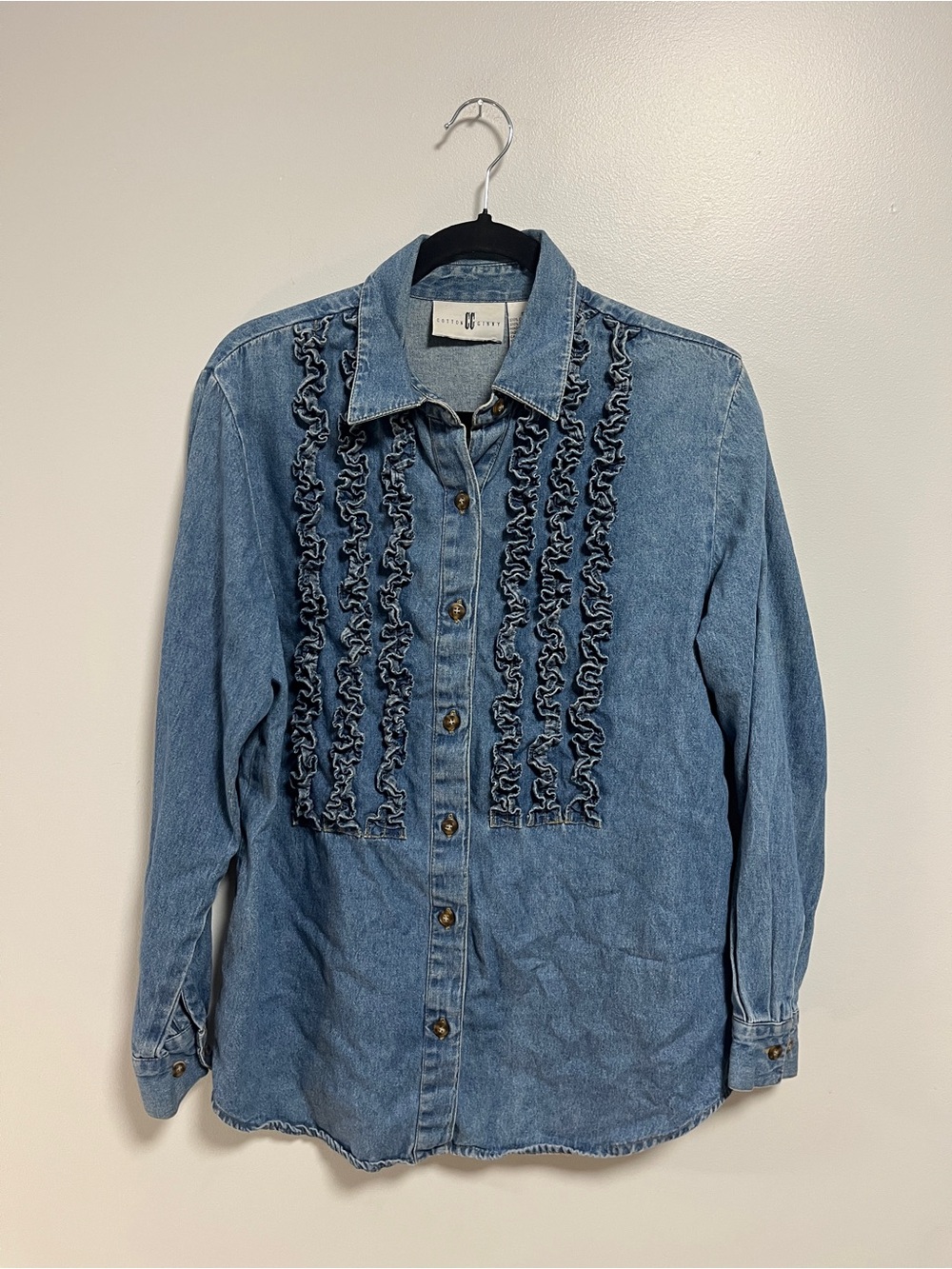 Vintage Cotton Ginny Shirt Long Sleeve Button Down Chambray  Blue